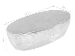 Mesa de centro aluminio martillado 100x50x28 cm plateado