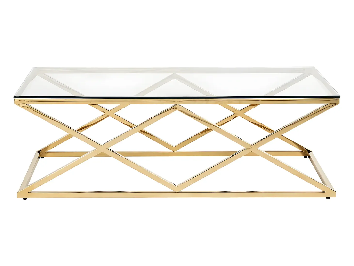 Mesa de centro Art Déco de vidrio templado y acero. Acabado dorado. CHARLOTTE