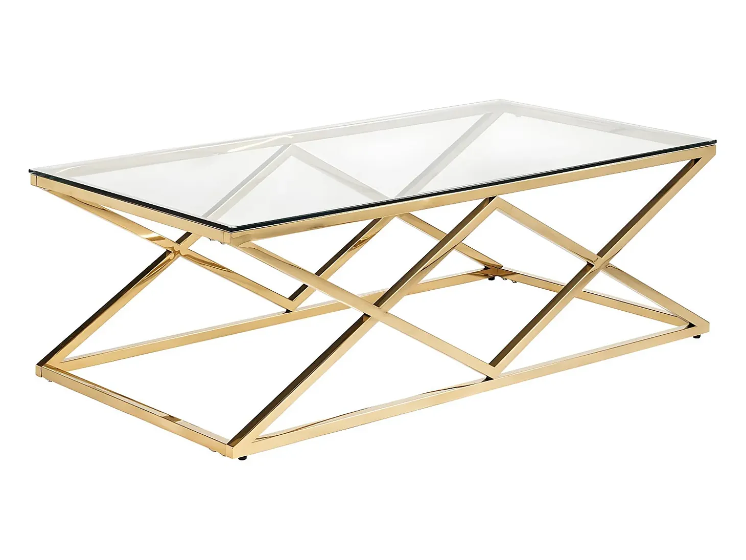 Mesa de centro Art Déco de vidrio templado y acero. Acabado dorado. CHARLOTTE