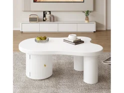 Mesa de centro asimétrica - 100 x 60 x 37 cm - con espacio de almacenamiento - elegante y robusta - MDF - blanco