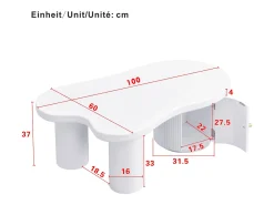 Mesa de centro asimétrica - 100 x 60 x 37 cm - con espacio de almacenamiento - elegante y robusta - MDF - blanco