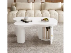 Mesa de centro asimétrica - 100 x 60 x 37 cm - con espacio de almacenamiento - elegante y robusta - MDF - blanco