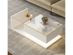 Mesa de centro blanca 100 cm - Mesa de centro con iluminación LED y separadores de espacio - espacio abierto - para sala de estar