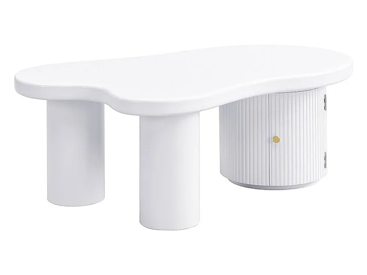 Mesa de centro blanca - Mesa de centro con 1 puerta y patas cilíndricas - diseño en forma de nube - para salones y oficinas