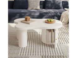 Mesa de centro blanca - Mesa de centro con 1 puerta y patas cilíndricas - diseño en forma de nube - para salones y oficinas