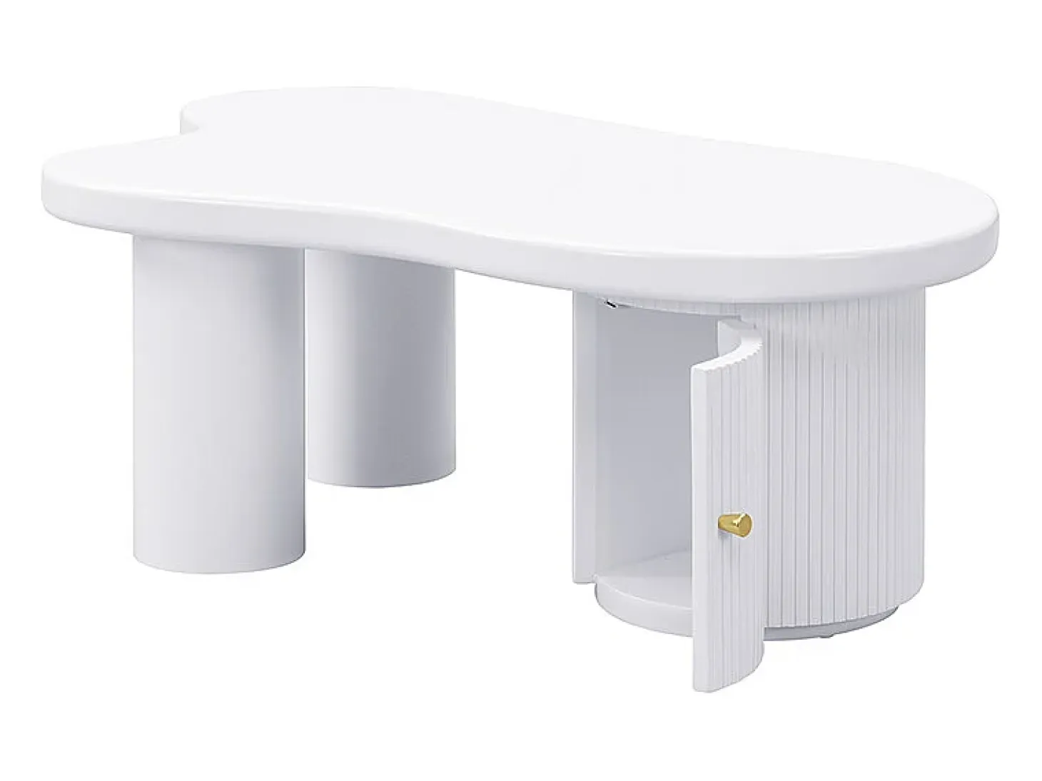 Mesa de centro blanca - Mesa de centro con 1 puerta y patas cilíndricas - diseño en forma de nube - para salones y oficinas