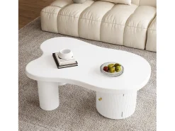 Mesa de centro blanca - Mesa de centro con 1 puerta y patas cilíndricas - diseño en forma de nube - para salones y oficinas