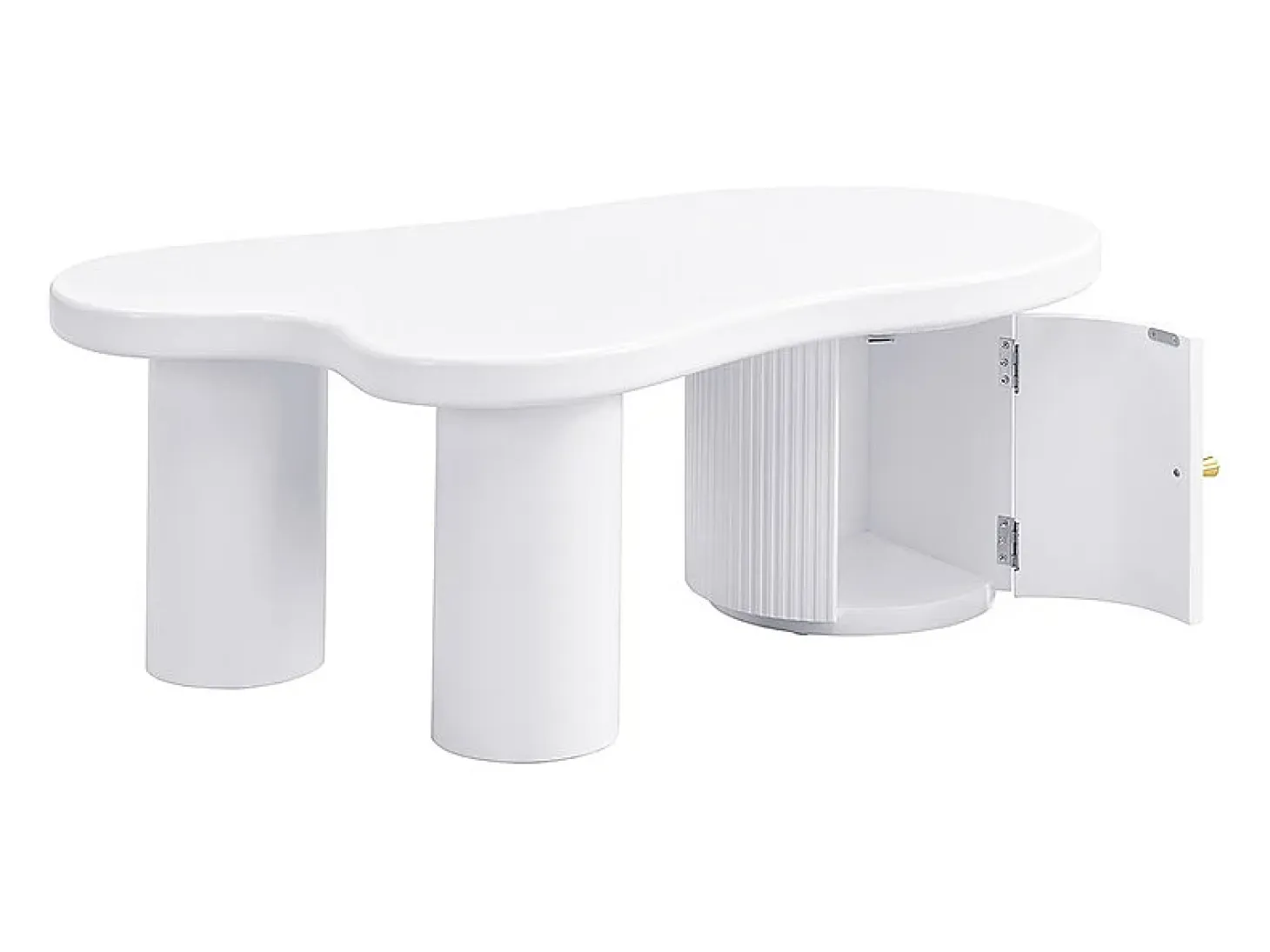 Mesa de centro blanca - Mesa de centro con 1 puerta y patas cilíndricas - diseño en forma de nube - para salones y oficinas