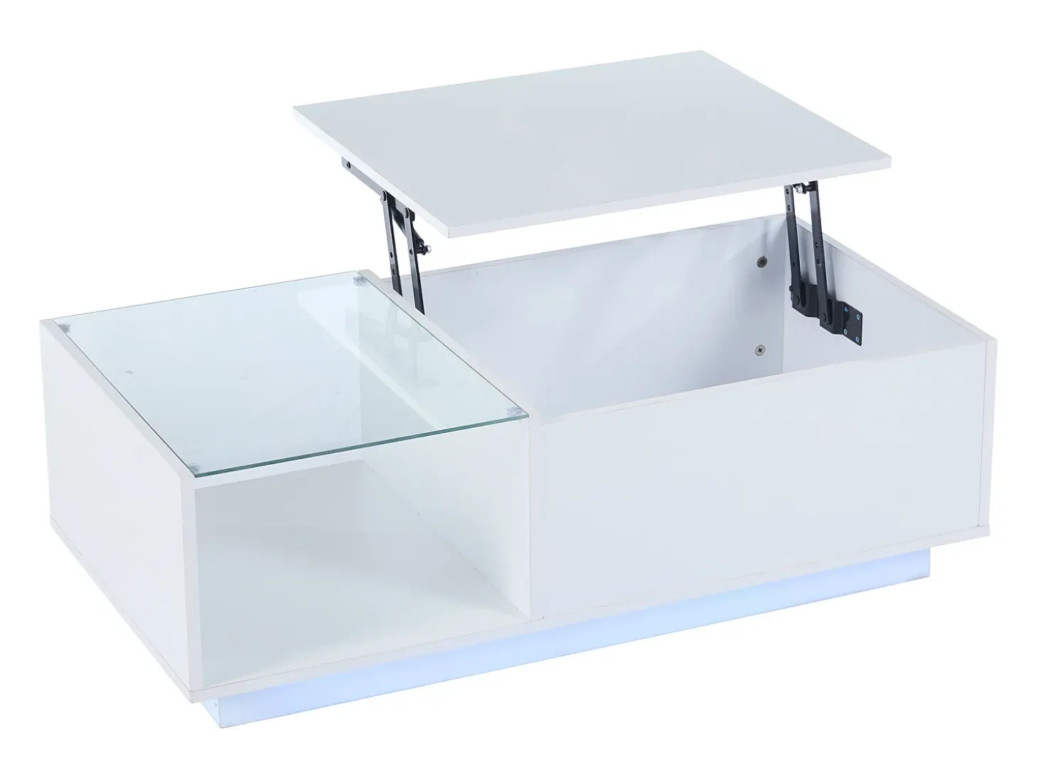 Mesa de centro blanca - Mesa auxiliar con iluminación LED y altura ajustable - almacenamiento y estantes ocultos - para sala de estar