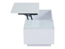 Mesa de centro blanca - Mesa auxiliar con iluminación LED y altura ajustable - almacenamiento y estantes ocultos - para sala de estar