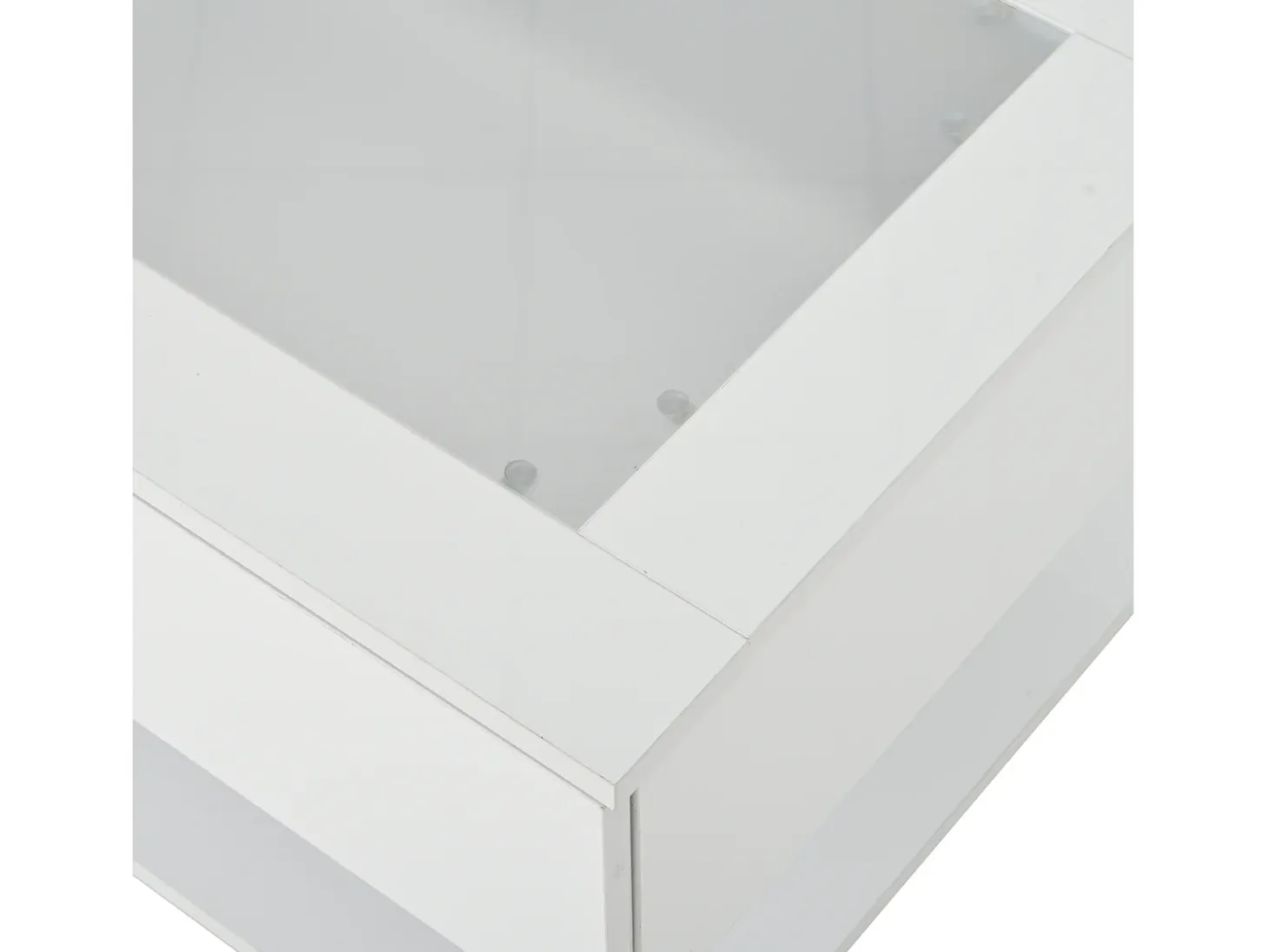 Mesa de centro blanca con luz LED, 2 cajones de almacenamiento y tablero de vidrio