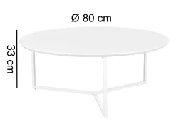 Mesa de Centro Blanca Moderna Redonda 80x80x33 cm Madera y Metal | Mesa Auxiliar para Salón | Mesita Café para Sofá