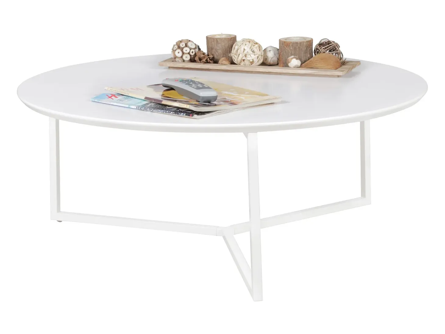 Mesa de Centro Blanca Moderna Redonda 80x80x33 cm Madera y Metal | Mesa Auxiliar para Salón | Mesita Café para Sofá