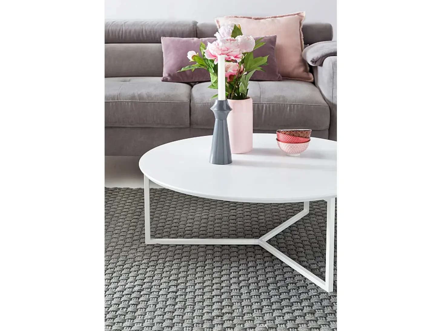Mesa de Centro Blanca Moderna Redonda 80x80x33 cm Madera y Metal | Mesa Auxiliar para Salón | Mesita Café para Sofá