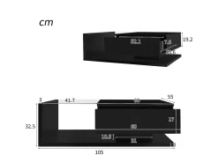 Mesa de centro brillante - 105 x 55 x 32,5 cm - Mesas auxiliares con cristal + LED + 1 cajón - aglomerado - negro