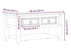 Mesa de centro cajones Corona madera maciza de pino 85x50x45 cm