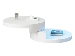Mesa de centro cilíndrica giratoria 70×70×35,5 cm - Plato giratorio 360° - con iluminación LED - blanco