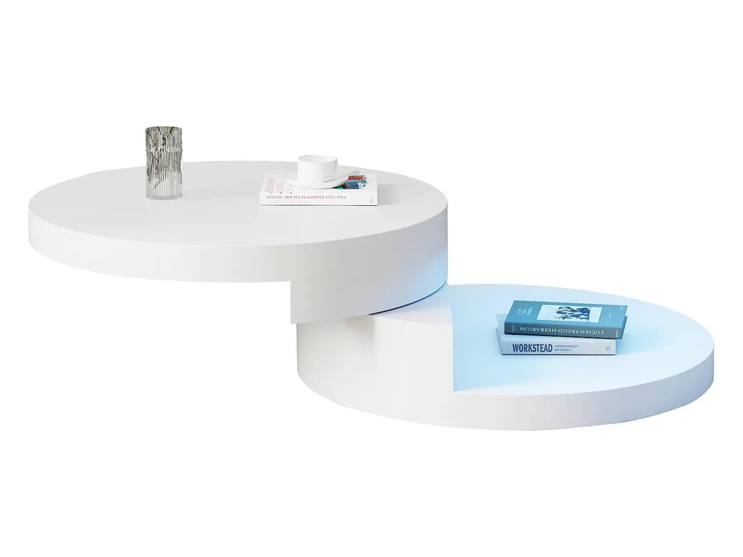 Mesa de centro cilíndrica giratoria 70×70×35,5 cm - Plato giratorio 360° - con iluminación LED - blanco