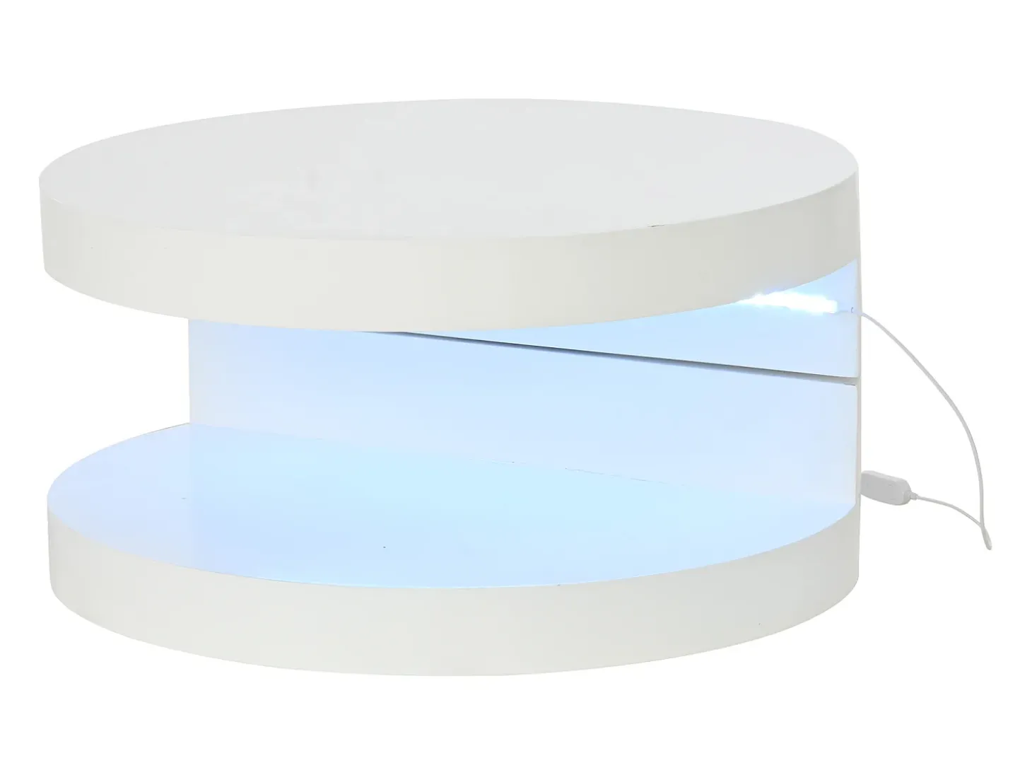 Mesa de centro cilíndrica giratoria 70×70×35,5 cm - Plato giratorio 360° - con iluminación LED - blanco