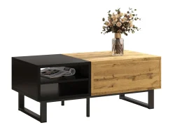 Mesa de centro con 1 cajón y estantes de almacenamiento - 100 x 50 x 40 cm - Madera MDF y metal - Natural