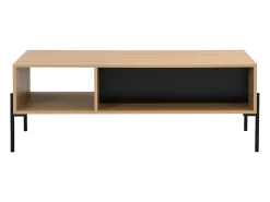 Mesa de centro con 1 cajón y 2 estantes - Negro y natural claro - GLARODI