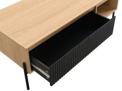 Mesa de centro con 1 cajón y 2 estantes - Negro y natural claro - GLARODI