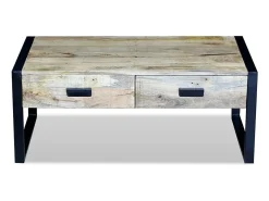 Mesa de centro con 2 cajones madera de mango 100x60x40 cm
