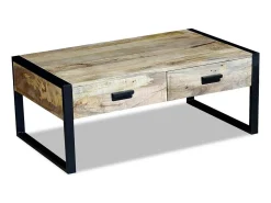 Mesa de centro con 2 cajones madera de mango 100x60x40 cm