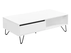 Mesa de centro con 2 cajones y 2 estantes de MDF y acero - Blanco y negro - ABUJA