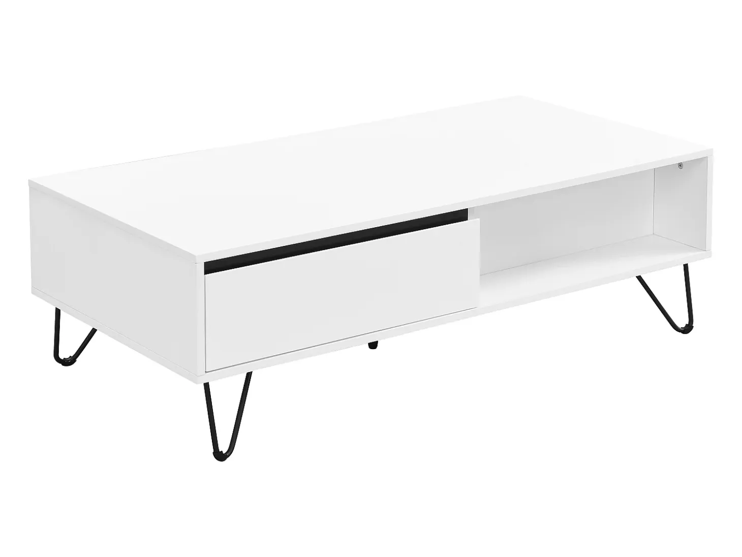 Mesa de centro con 2 cajones y 2 estantes de MDF y acero - Blanco y negro - ABUJA
