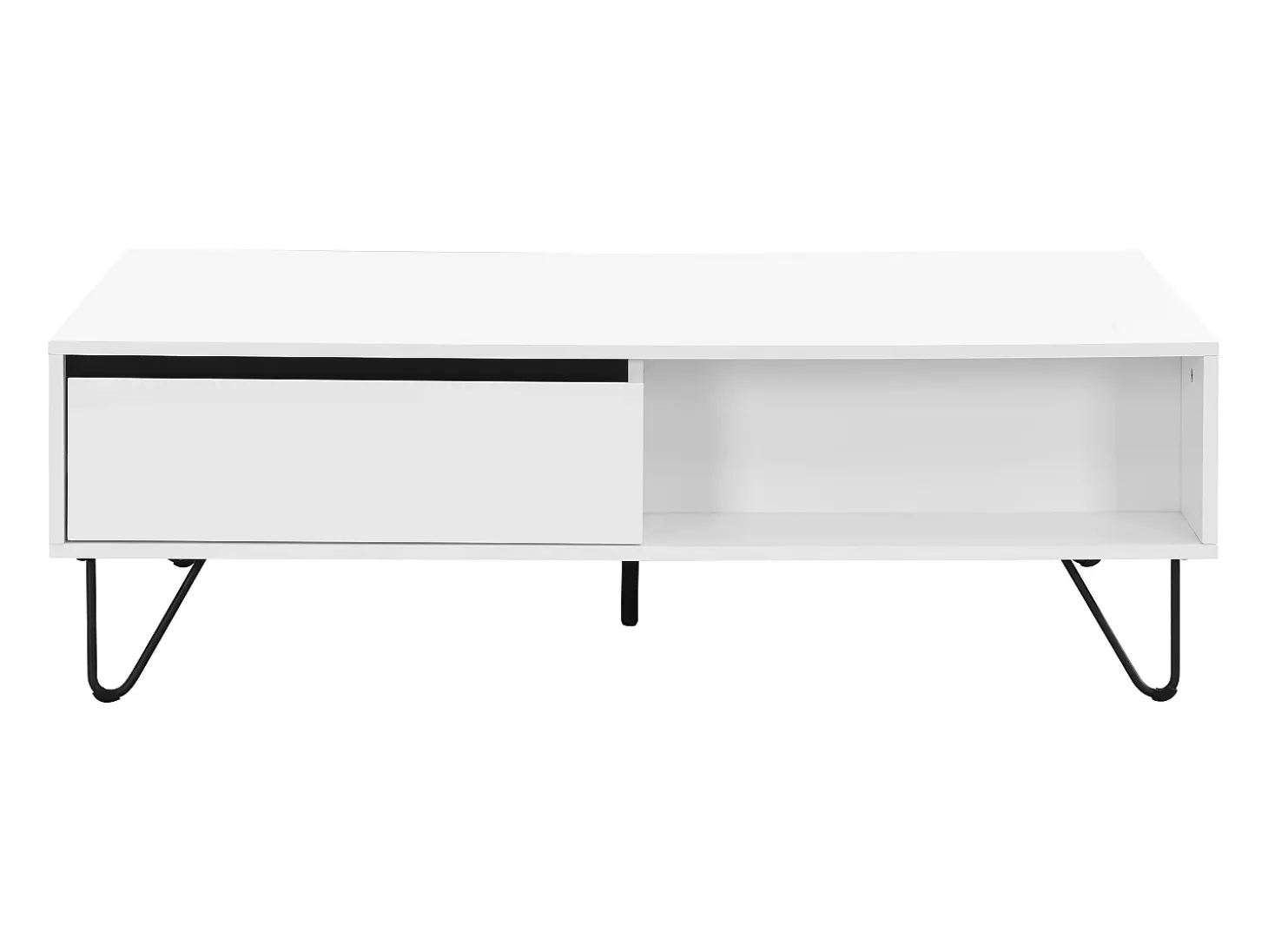 Mesa de centro con 2 cajones y 2 estantes de MDF y acero - Blanco y negro - ABUJA