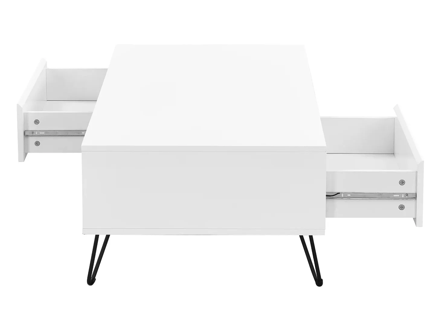 Mesa de centro con 2 cajones y 2 estantes de MDF y acero - Blanco y negro - ABUJA
