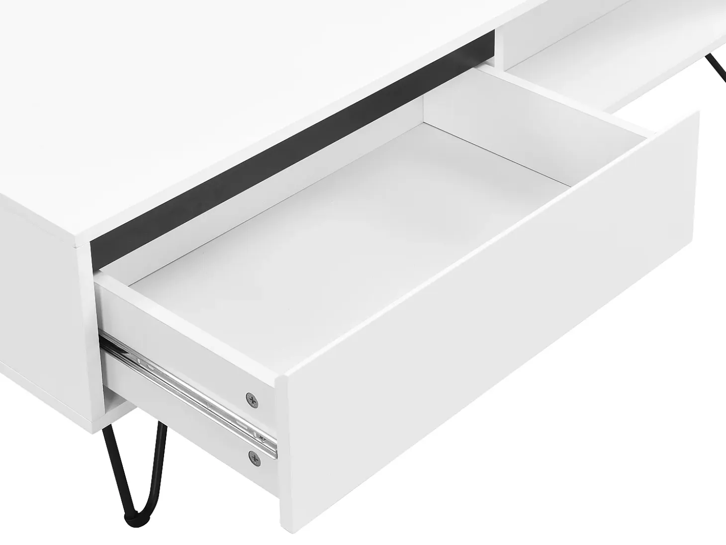 Mesa de centro con 2 cajones y 2 estantes de MDF y acero - Blanco y negro - ABUJA