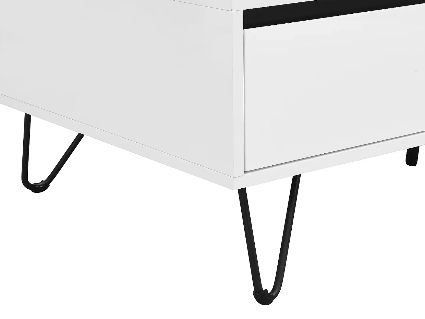 Mesa de centro con 2 cajones y 2 estantes de MDF y acero - Blanco y negro - ABUJA