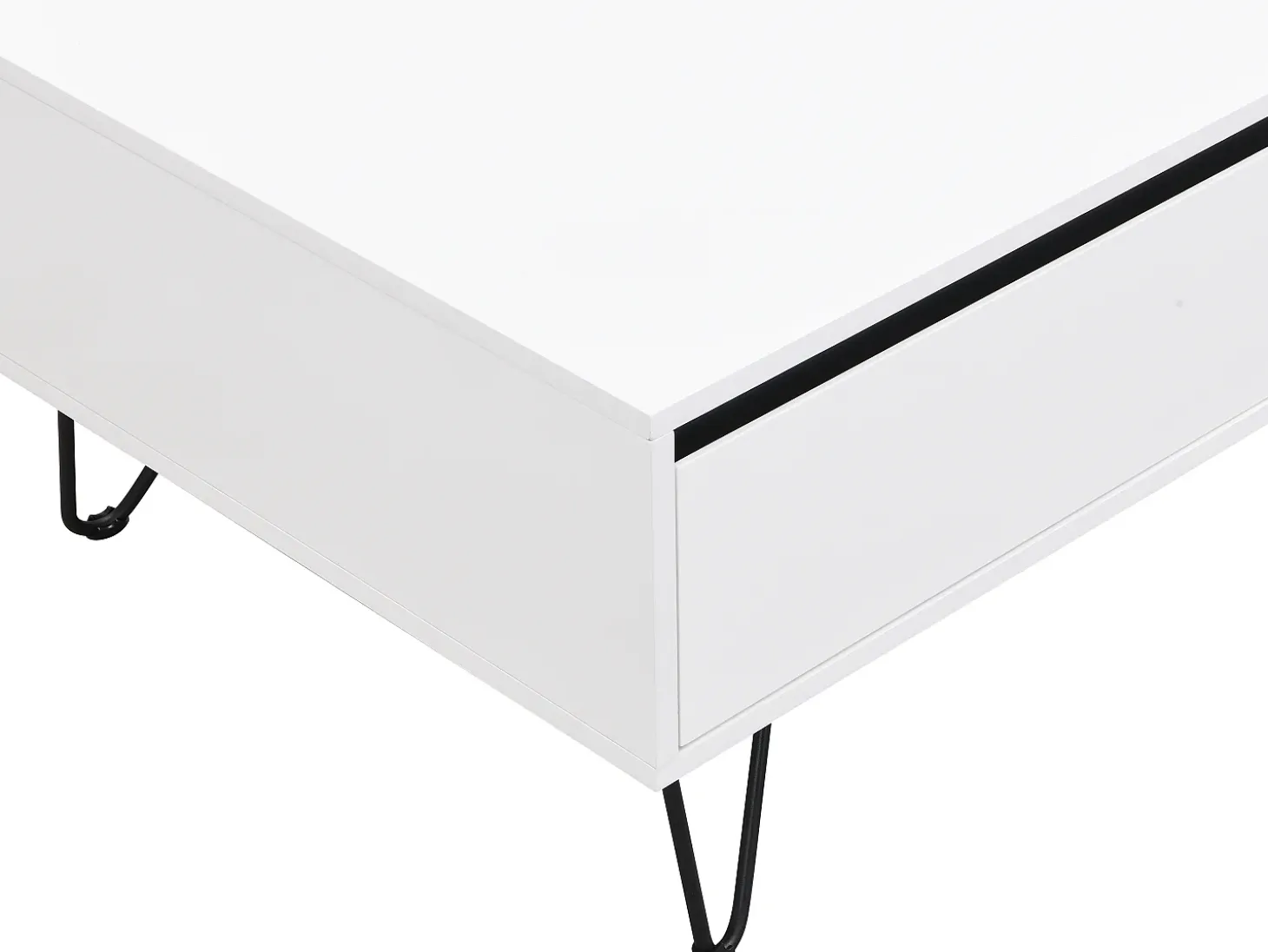 Mesa de centro con 2 cajones y 2 estantes de MDF y acero - Blanco y negro - ABUJA