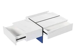 Mesa de centro con 3 cajones 100x50 cm, iluminación LED Bluetooth, tablero chapado en mármol blanco