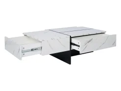Mesa de centro con 3 cajones 100x50 cm, iluminación LED Bluetooth, tablero chapado en mármol blanco