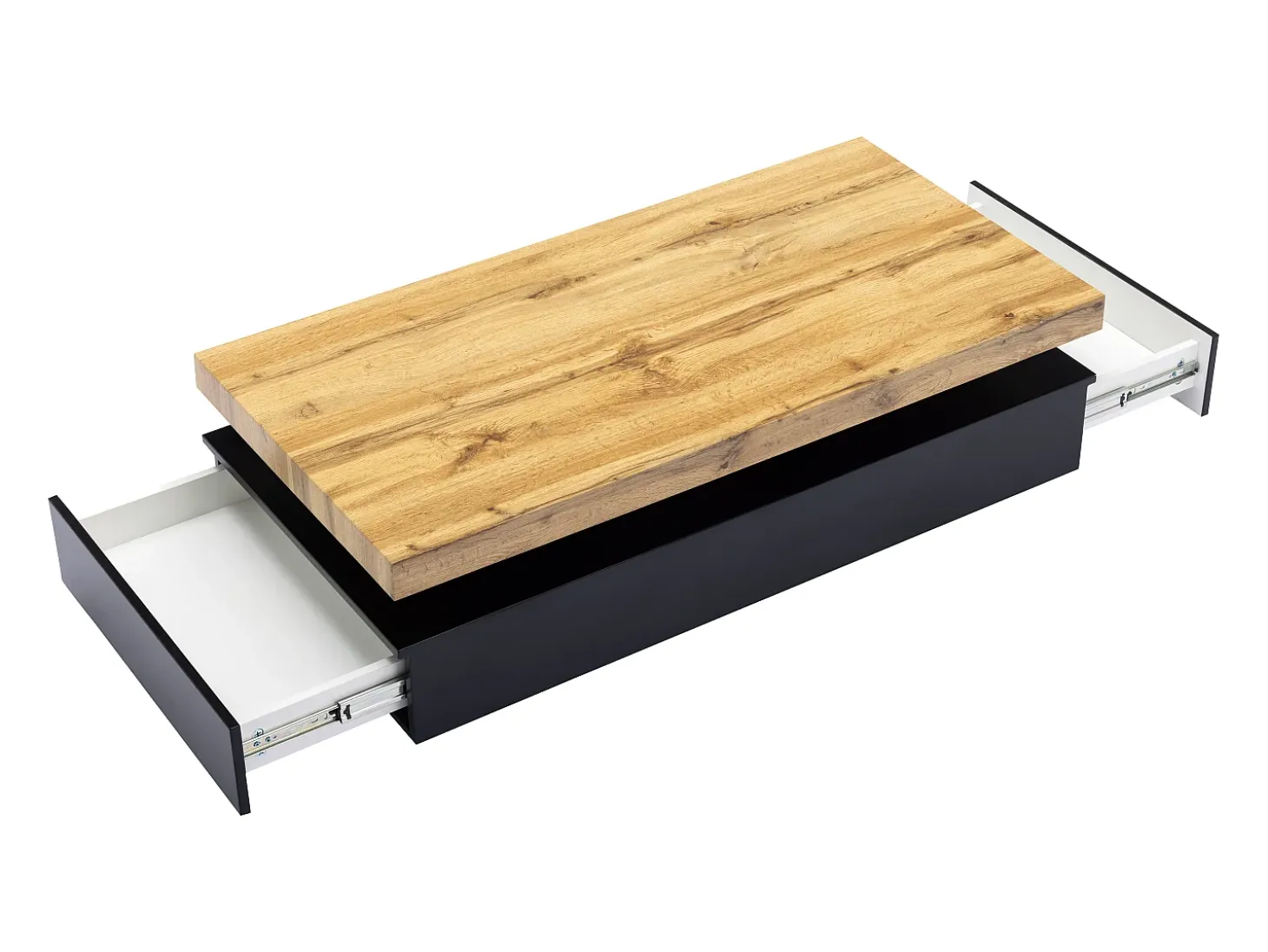 Mesa de centro con 2 cajones de MDF - Negro y natural claro - FELIX