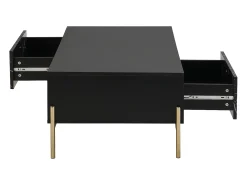Mesa de centro con 2 cajones y 2 estantes de MDF - Efecto mármol negro y dorado - CIEMILA