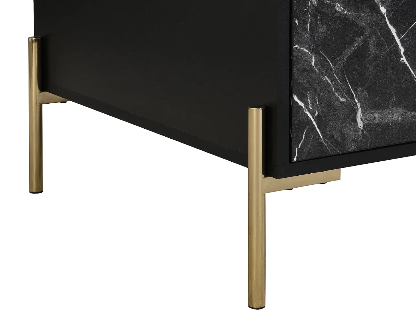 Mesa de centro con 2 cajones y 2 estantes de MDF - Efecto mármol negro y dorado - CIEMILA