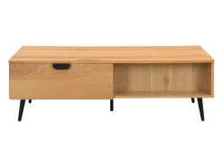 Mesa de centro con 2 cajones y 2 estantes chapado en roble y acero - Natural y Negro - SINOLO