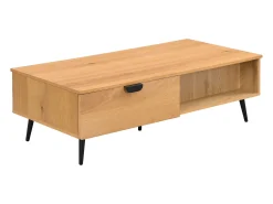 Mesa de centro con 2 cajones y 2 estantes chapado en roble y acero - Natural y Negro - SINOLO