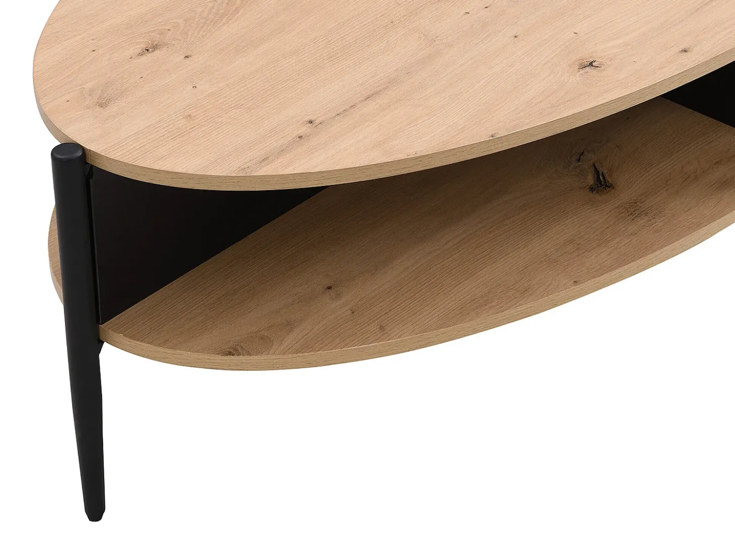 Mesa de centro con 4 estantes de MDF y metal - Natural claro y Negro - EVARO
