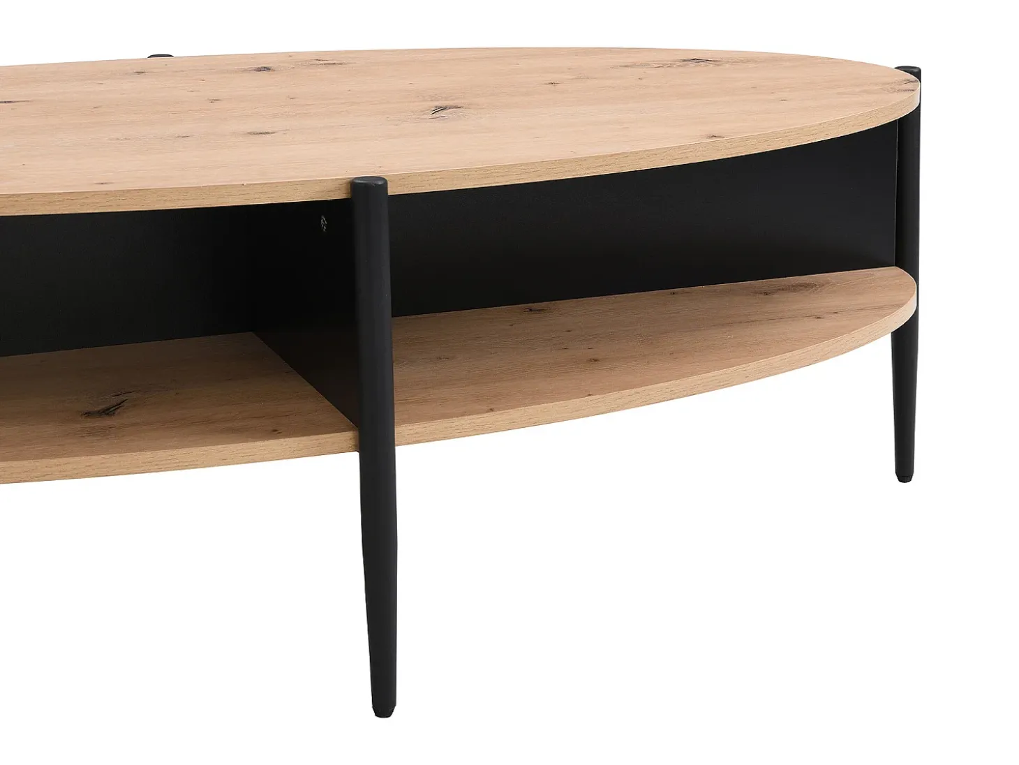 Mesa de centro con 4 estantes de MDF y metal - Natural claro y Negro - EVARO