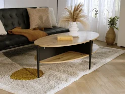 Mesa de centro con 4 estantes de MDF y metal - Natural claro y Negro - EVARO
