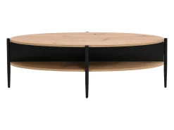 Mesa de centro con 4 estantes de MDF y metal - Natural claro y Negro - EVARO