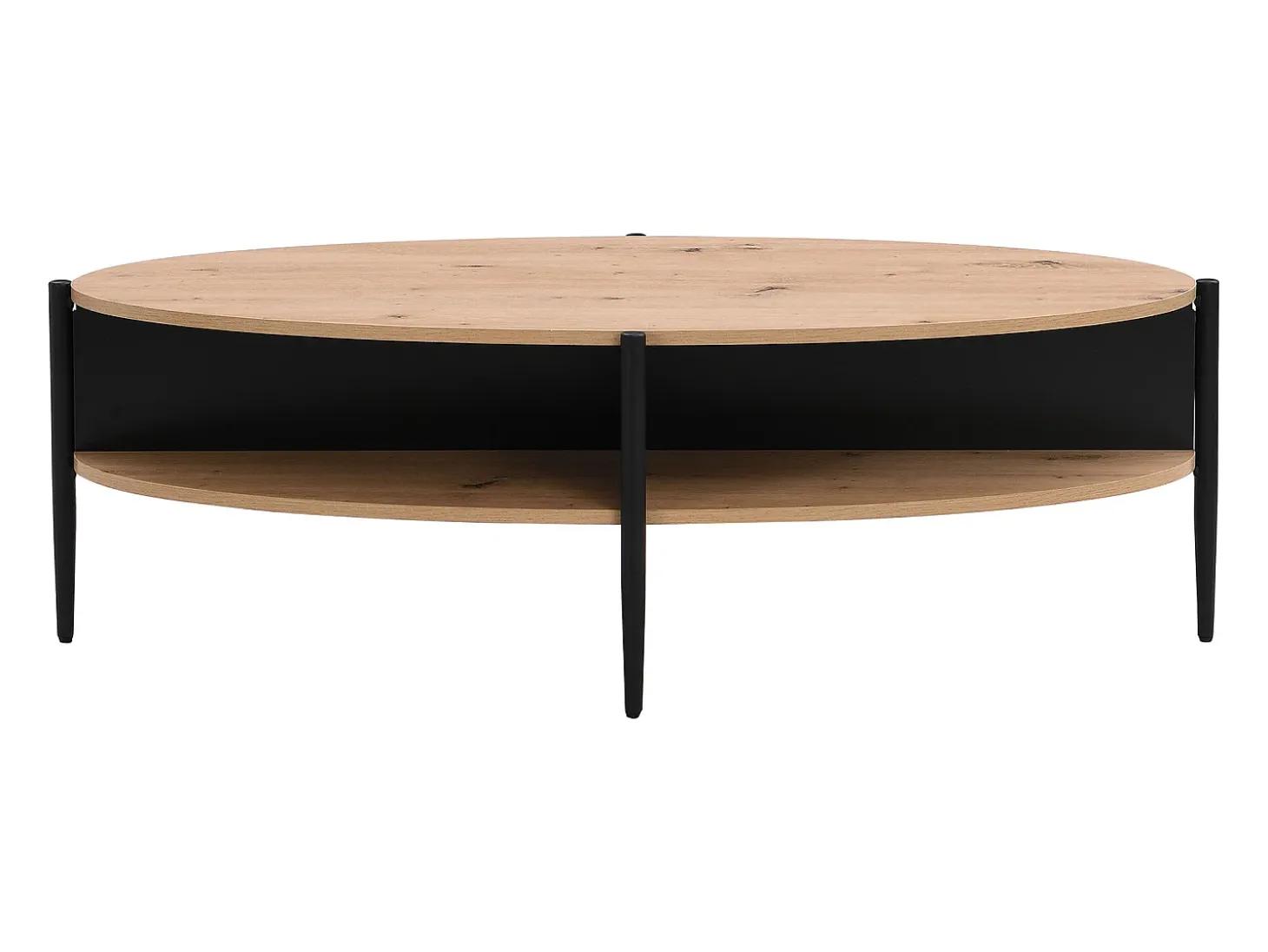 Mesa de centro con 4 estantes de MDF y metal - Natural claro y Negro - EVARO