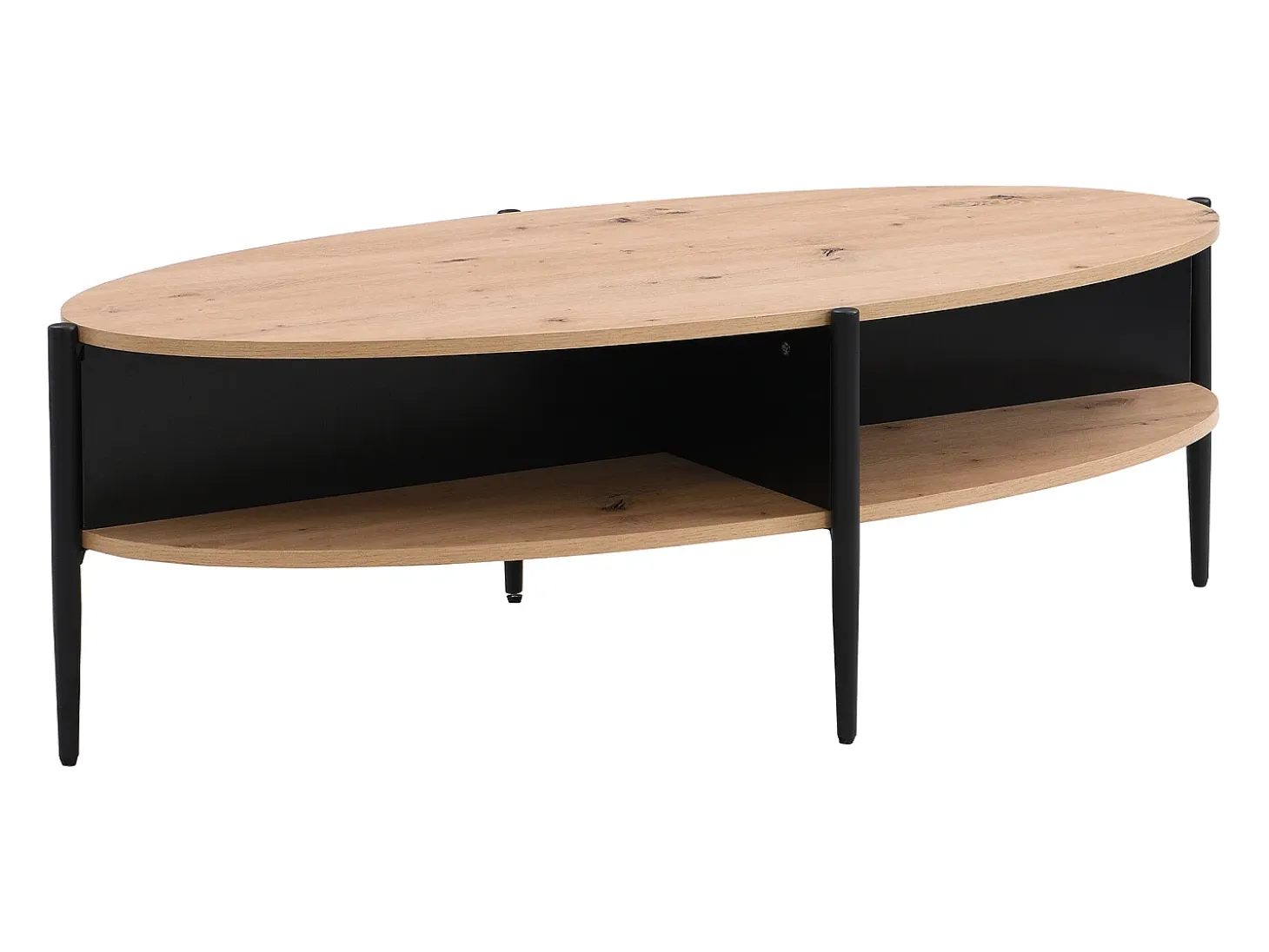 Mesa de centro con 4 estantes de MDF y metal - Natural claro y Negro - EVARO