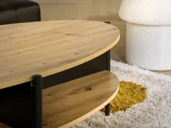 Mesa de centro con 4 estantes de MDF y metal - Natural claro y Negro - EVARO