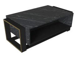 Mesa de centro con 1 estante - Efecto mármol negro y dorado - COMEBI